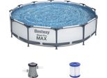 Set Piscina Bestway® Steel Pro Max™ Frame Con Pompa Filtro Ø 366 X 76 Cm, Grigio Chiaro, Rotondo