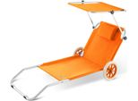 Casaria® Lettino Da Spiaggia Kreta Pieghevole Trasportabile 2 Ruote Con Cuscino Tettuccio Parasole Sdraio Prendisole