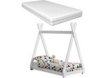 [Letto Per Bambini Bianco Con Materasso 70X140Cm Letto In Legno Di Pino Design Tipi Letto In Legno Letto Per Casa Materasso In Schiuma Fredda Oeko-Tex Standard 100 Adatto A Chi Soffre Di Allergie Traspirante