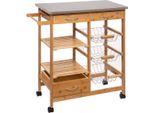 Carrello Da Cucina Su Ruote, Bambù, 37 X 76 X 86 Cm