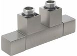 Cube Twin Set Di Attacchi Per Radiatori Da Bagno Per Attacco Centrale, Acciaio Inox Satinato