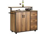 Sobuy KNL02-PF Carrello Da Cucina Di Design Con Piano Di Lavoro Isola Da Cucina Armadio Da Cucina Credenza Su Rotelle Carrello Da Cucina Vintage Wd Circa: 113X106X69Cm