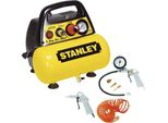 Stanley Compressore DN200/8/6 Incl. 6 Accessori - Compressore D'aria 8 Bar - 6L - Incl. Pistola Ad Aria, Pistola Di Gonfiaggio, Tubo A Spirale 5M E 3 Accessori - Giallo
