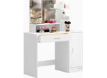 Casaria® Tavolo Da Trucco Jocelyn Specchio Grande Cassetto Con Luce Ripiani Toeletta Trucchi Tavolino Make-Up E Profumi Postazione Trucco Vanity Desk