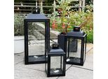 Set Di 3 Lanterne Lanterna Stabile Luce Del Vento In Metallo Nero H30/43/63Cm