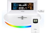 Stazione Meteorologica Con Caricatore Qi E Illuminazione Display A Colori Lcd Temperatura Interna Esterna Sveglia Funzione Snooze Usb GB213 Verdeblu