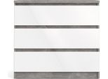 Cassettiera Bassa Nada Con 3 Cassetti, Decoro Cemento, Bianco Lucido.