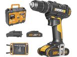 Trapano A Percussione A Batteria Worx 20V 50Nm WX370, Con Valigetta, 2 Batterie Da 2Ah E Caricabatterie