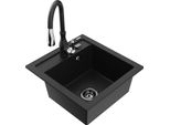 Mexen Vito Lavello In Granito 1-Vasca Con Miscelatore Cucina Savita, Nero - 6503-77-672601-70-B