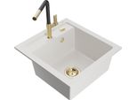 Mexen Vito Lavello In Granito 1-Vasca Con Miscelatore Cucina Flora, Bianco - 6503-20-670401-57-G