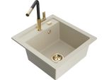 Mexen Vito Lavello In Granito A 1 Vasca Con Miscelatore Da Cucina Flora, Beige - 6503-69-670401-57-G