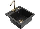 Mexen Vito Lavello In Granito 1 Vasca Con Rubinetto Da Cucina Duero, Nero/Metallo Argento - 6503-73-671600-50