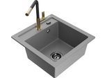 Mexen Vito Lavello In Granito A 1 Vasca Con Miscelatore Da Cucina Flora, Grigio - 6503-71-670401-57-B