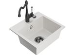 Mexen Milo Lavello In Granito 1-Vasca Con Miscelatore Cucina Carla, Bianco - 6505-20-670700-70