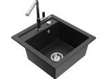 Mexen Vito Lavello Da Cucina In Granito A 1 Vasca Con Miscelatore Flora, Nero/Argento Metallico - 6503-73-670401-00
