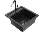 Mexen Vito Lavello In Granito A 1 Vasca Con Miscelatore Cucina Flora, Nero/Argento Metallizzato - 6503-73-670401-07-B
