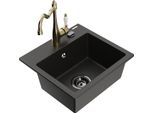 Mexen Milo Lavello In Granito A 1 Vasca Con Miscelatore Da Cucina Carla, Nero/Oro Metallico - 6505-75-670700-50-B