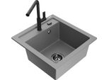 Mexen Vito Lavello Da Cucina In Granito A 1 Vasca Con Miscelatore Flora, Grigio - 6503-71-670401-70-B
