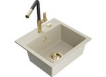 Mexen Milo Lavello In Granito A 1 Vasca Con Miscelatore Da Cucina Flora, Beige - 6505-69-670401-57-G
