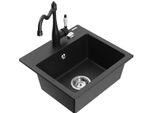 Mexen Milo Lavello In Granito A 1 Vasca Con Miscelatore Da Cucina Carla, Nero/Argento Metallico - 6505-73-670700-70