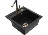 Mexen Vito Lavello In Granito A 1 Vasca Con Miscelatore Da Cucina Flora, Nero - 6503-77-670401-57-G