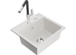 Mexen Milo Lavello In Granito A 1 Vasca Con Miscelatore Da Cucina Flora, Bianco - 6505-20-670401-07