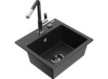 Mexen Milo Lavello In Granito Da Cucina 1-Vasca Con Miscelatore Flora, Nero/Argento Metallizzato - 6505-73-670401-07-B