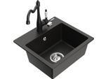 Mexen Milo Lavello Da Cucina In Granito 1-Vasca Con Miscelatore Da Cucina Carla, Nero/Oro Metallizzato - 6505-75-670700-70