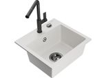 Mexen Milo Lavello In Granito 1-Vasca Con Rubinetto Da Cucina Flora, Bianco - 6505-20-670401-70-B