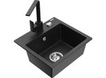Mexen Milo Lavello In Granito A 1 Vasca Con Miscelatore Da Cucina Rita, Nero/Argento Metallizzato - 6505-73-670300-70