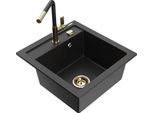 Mexen Vito Lavello In Granito A 1 Vasca Con Rubinetto Da Cucina Flora, Nero/Argento Metallizzato - 6503-73-670401-57-G
