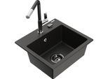 Mexen Milo Lavello In Granito A 1 Vasca Con Miscelatore Da Cucina Flora, Nero/Oro Metallizzato - 6505-75-670401-07-B