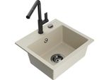 Mexen Milo Lavello Da Cucina In Granito A 1 Vasca Con Rubinetto Flora, Beige - 6505-69-670401-70-B