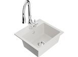 Mexen Milo Lavello In Granito A 1 Vasca Con Rubinetto Da Cucina Savita, Bianco - 6505-20-672601-00