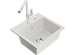 Mexen Milo Lavello In Granito A Una Vasca Con Miscelatore Cucina Flora, Bianco - 6505-20-670401-02