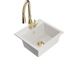 Mexen Milo Lavello In Granito A 1 Vasca Con Miscelatore Da Cucina Savita, Bianco - 6505-20-672601-50