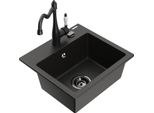 Mexen Milo Lavello In Granito 1-Vasca Con Miscelatore Da Cucina Carla, Nero/Oro Metallizzato - 6505-75-670700-70-B