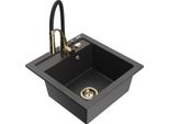 Mexen Vito Lavello In Granito A 1 Vasca Con Miscelatore Da Cucina Aster, Nero Maculato - 6503-76-73450-57-G