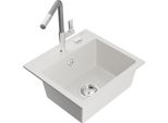 Mexen Milo Lavello Da Cucina In Granito 1-Vasca Con Miscelatore Flora, Bianco - 6505-20-670401-06