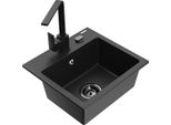 Mexen Milo Lavello In Granito 1 Vasca Con Miscelatore Da Cucina Rita, Nero/Argento Metallizzato - 6505-73-670300-70-B