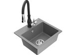 Mexen Milo Lavello Da Cucina In Granito A 1 Vasca Con Rubinetto Savita, Grigio - 6505-71-672601-70