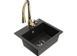 Mexen Milo Lavello In Granito A 1 Vasca Con Rubinetto Da Cucina Savita, Nero/Oro Metallizzato- 6505-75-672601-50-B