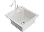 Mexen Vito Lavello In Granito 1-Vasca Con Miscelatore Da Cucina Flora, Bianco - 6503-20-670401-02