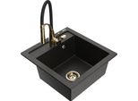 Mexen Vito Lavello In Granito A 1 Vasca Con Rubinetto Da Cucina Aster, Nero/Oro Metallizzato- 6503-75-73450-57-G