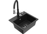 Mexen Milo Lavello In Granito A 1 Vasca Con Miscelatore Cucina Savita, Nero/Argento Metallizzato- 6505-73-672601-70-B