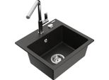 Mexen Milo Lavello In Granito A 1 Vasca Con Miscelatore Da Cucina Flora, Nero/Oro Metallizzato - 6505-75-670401-00