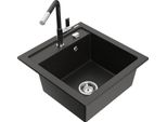 Mexen Vito Lavello In Granito 1 Vasca Con Rubinetto Cucina Flora, Nero/Oro Metallizzato - 6503-75-670401-07