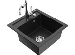 Mexen Vito Lavello Da Cucina In Granito 1-Vasca Con Rubinetto Da Cucina Carla, Nero/Argento Metallizzato - 6503-73-670700-00