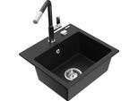 Mexen Milo Lavello Da Cucina In Granito A 1 Vasca Con Miscelatore Flora, Nero - 6505-77-670401-07