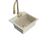 Mexen Milo Lavello In Granito A 1 Vasca Con Rubinetto Da Cucina Savita, Beige - 6505-69-672601-50
